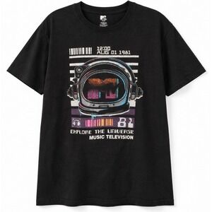 MTV Mens Astronaut Graphic T-Shirt Black Retro Music Television 1981 XL